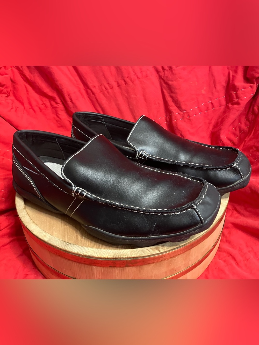 Perry Ellis Black Leather Loafers Slides Slip On Size 12
